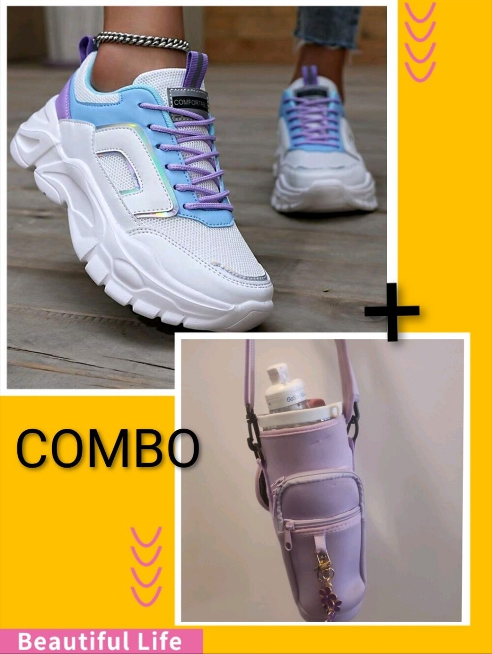 *"*COMBO Sneakers + Crossbody Tumbler Holder Lavender Color** 💜🩵🤍💲💲💲💲💲💲